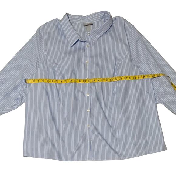 CATHERINES 4X 30/32W Non-Iron Button Down Blouse Blue Stripe 100% Cotton Preppy - Picture 3 of 6